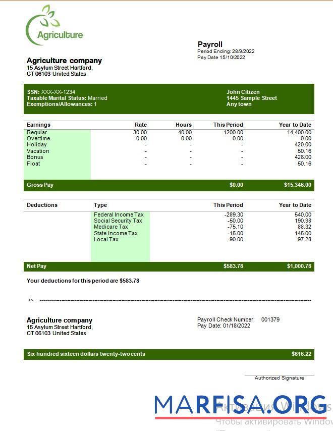Realistic Agricultural company payroll download for verification